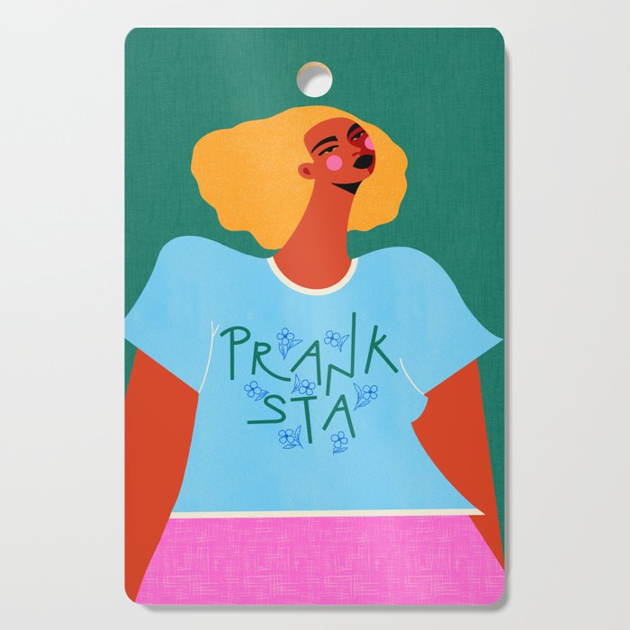 Floral Pranksta - Bold Black Woman Illustration in Graphic Tee Cutting Board Gallery Image 1