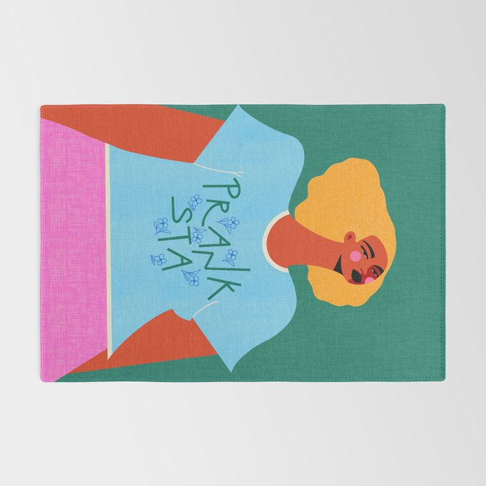 Floral Pranksta - Bold Black Woman Illustration in Graphic Tee Rug Gallery Image 2