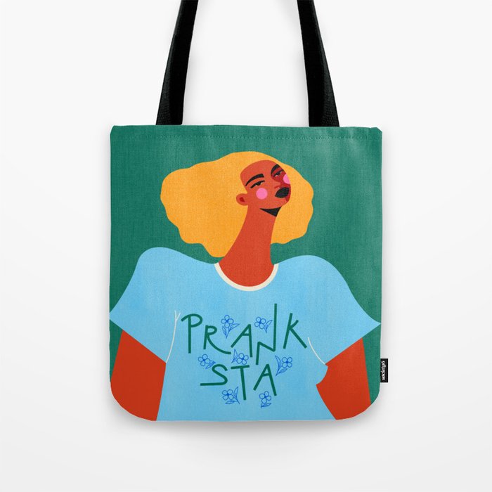 Floral Pranksta - Bold Black Woman Illustration in Graphic Tee Tote Bag Gallery Image 1