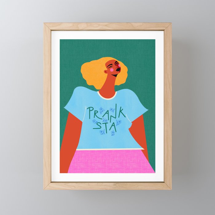 Floral Pranksta - Bold Black Woman Illustration in Graphic Tee Mini Art Print Gallery Image 1