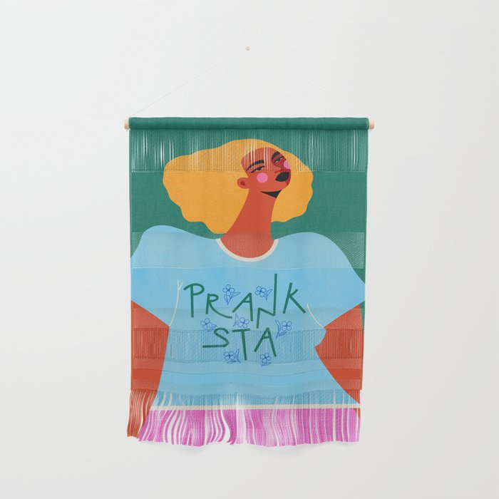 Floral Pranksta - Bold Black Woman Illustration in Graphic Tee Wall Hanging Gallery Image 1