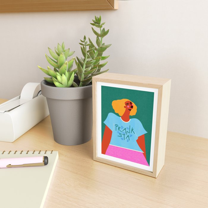Floral Pranksta - Bold Black Woman Illustration in Graphic Tee Mini Art Print Gallery Image 2