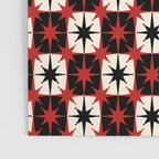 Mid Century Modern Atomic Stars Retro Checkered Starburst Pattern in Black Cream Red Poster Gallery Image 3