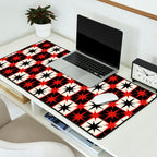 Mid Century Modern Atomic Stars Retro Checkered Starburst Pattern in Black Cream Red Desk Mat Gallery Image 2