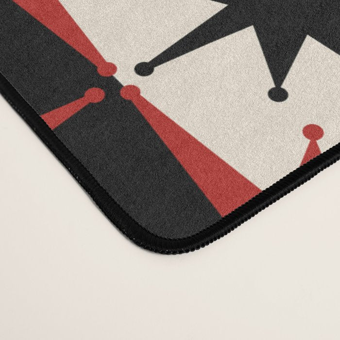Mid Century Modern Atomic Stars Retro Checkered Starburst Pattern in Black Cream Red Desk Mat Gallery Image 4