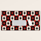 Mid Century Modern Atomic Stars Retro Checkered Starburst Pattern in Black Cream Red Desk Mat Gallery Image 1