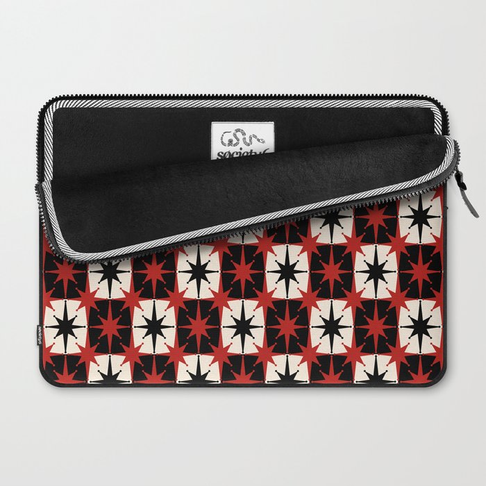 Mid Century Modern Atomic Stars Retro Checkered Starburst Pattern in Black Cream Red Laptop Sleeve Gallery Image 2