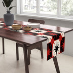 Mid Century Modern Atomic Stars Retro Checkered Starburst Pattern in Black Cream Red Table Runner Gallery Image 2