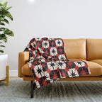 Mid Century Modern Atomic Stars Retro Checkered Starburst Pattern in Black Cream Red Throw Blanket Gallery Image 1