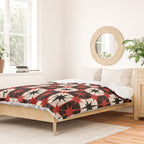 Mid Century Modern Atomic Stars Retro Checkered Starburst Pattern in Black Cream Red Duvet Cover Gallery Image 2