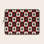 Mid Century Modern Atomic Stars Retro Checkered Starburst Pattern in Black Cream Red Laptop Sleeve Gallery Image 1
