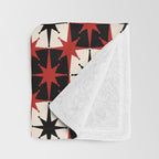 Mid Century Modern Atomic Stars Retro Checkered Starburst Pattern in Black Cream Red Throw Blanket Gallery Image 3