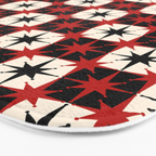 Mid Century Modern Atomic Stars Retro Checkered Starburst Pattern in Black Cream Red Bath Mat Gallery Image 3