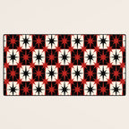 Mid Century Modern Atomic Stars Retro Checkered Starburst Pattern in Black Cream Red Desk Mat Gallery Image 3