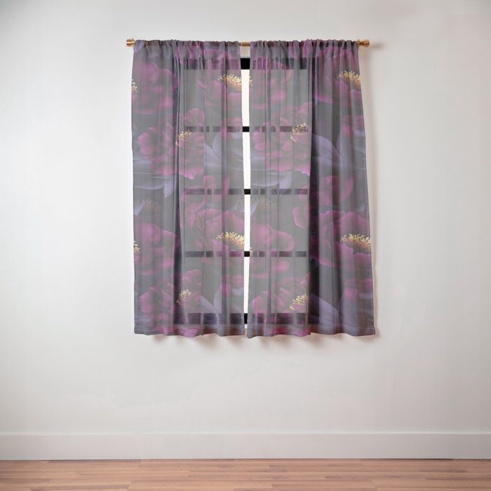 Vintage Dark Night Peonies  Window Curtain Gallery Image 3