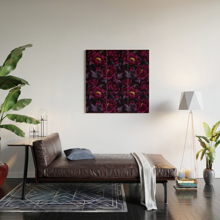 Vintage Dark Night Peonies  Wood Wall Art Gallery Image 2
