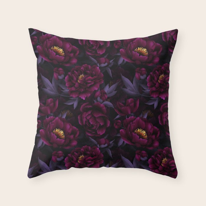 Vintage Dark Night Peonies  Throw Pillow Gallery Image 6