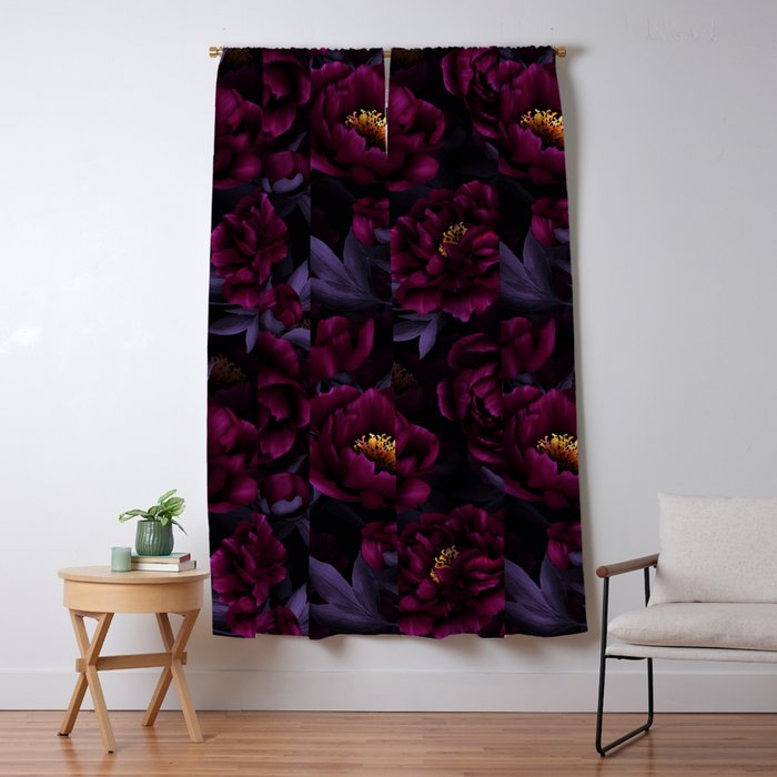 Vintage Dark Night Peonies  Window Curtain Gallery Image 5