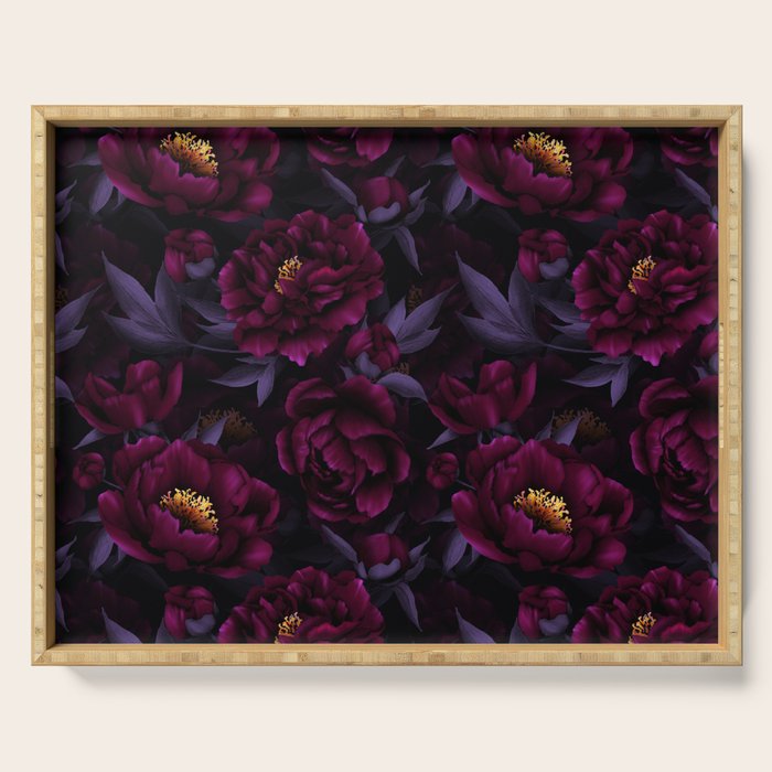 Vintage Dark Night Peonies  Serving Tray Gallery Image 1