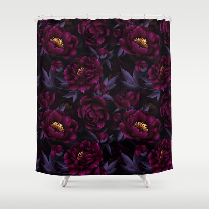 Vintage Dark Night Peonies  Shower Curtain Gallery Image 1
