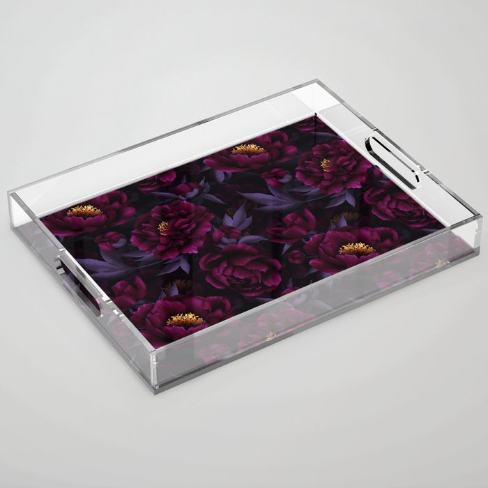 Vintage Dark Night Peonies  Acrylic Tray Gallery Image 1