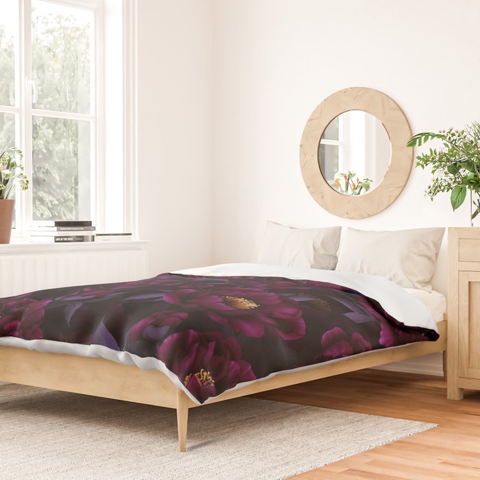 Vintage Dark Night Peonies  Duvet Cover Gallery Image 2