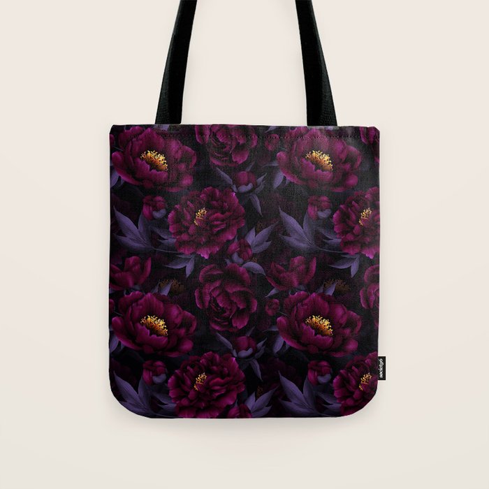 Vintage Dark Night Peonies  Tote Bag Gallery Image 1