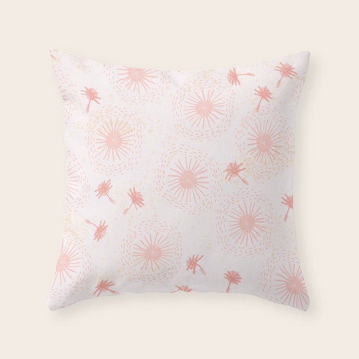 Make A Wish Dandelion Pattern in Pastel Pink & Peach Throw Pillow Gallery Image 6