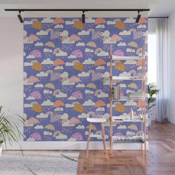 Spring Rain with Umbrellas Wall Mural Gallery Image 1