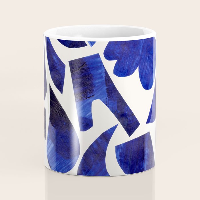'Shattered Sky' Abstract Colorful Blue Paper Collage Minimal Mid Century Pattern by Ejaaz Haniff Coffee Mug Gallery Image 4
