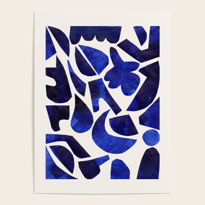 'Shattered Sky' Abstract Colorful Blue Paper Collage Minimal Mid Century Pattern by Ejaaz Haniff Poster Gallery Image 4
