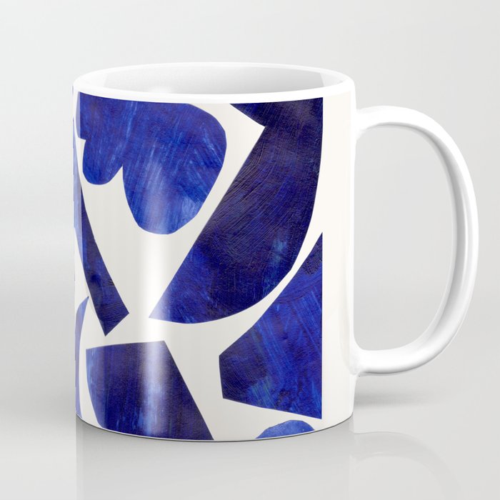 'Shattered Sky' Abstract Colorful Blue Paper Collage Minimal Mid Century Pattern by Ejaaz Haniff Coffee Mug Gallery Image 1