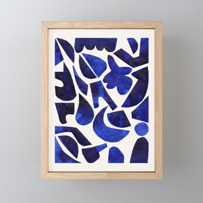 'Shattered Sky' Abstract Colorful Blue Paper Collage Minimal Mid Century Pattern by Ejaaz Haniff Mini Art Print Gallery Image 1