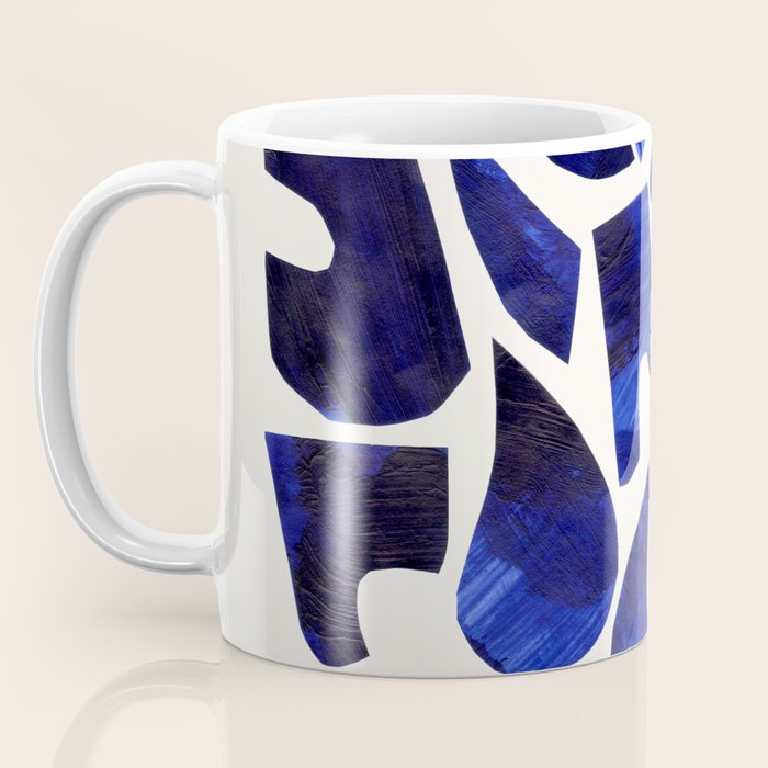 'Shattered Sky' Abstract Colorful Blue Paper Collage Minimal Mid Century Pattern by Ejaaz Haniff Coffee Mug Gallery Image 3