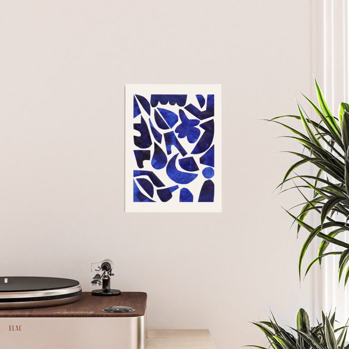 'Shattered Sky' Abstract Colorful Blue Paper Collage Minimal Mid Century Pattern by Ejaaz Haniff Poster Gallery Image 2