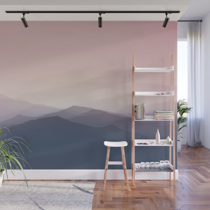 Mountain Dusk - pink sunset mountain range landscape photography by Ingrid Beddoes Wall Mural Gallery Image 1