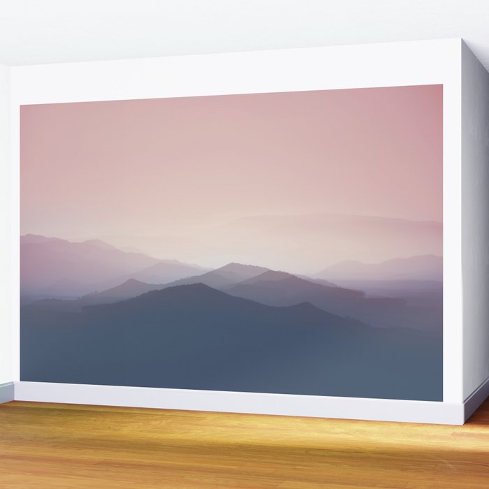 Mountain Dusk - pink sunset mountain range landscape photography by Ingrid Beddoes Wall Mural Gallery Image 2