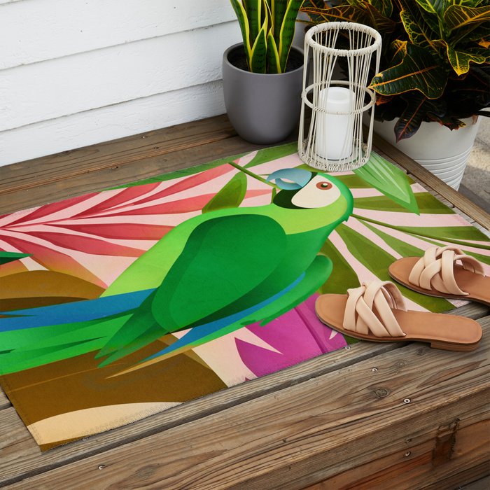 Parrot in a Tropical Setting 3 Outdoor Rug Gallery Image 2