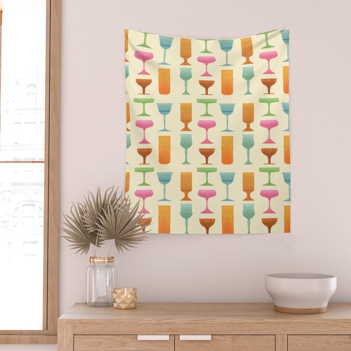 Vintage Cocktail Glasses  Wall Tapestry Gallery Image 2