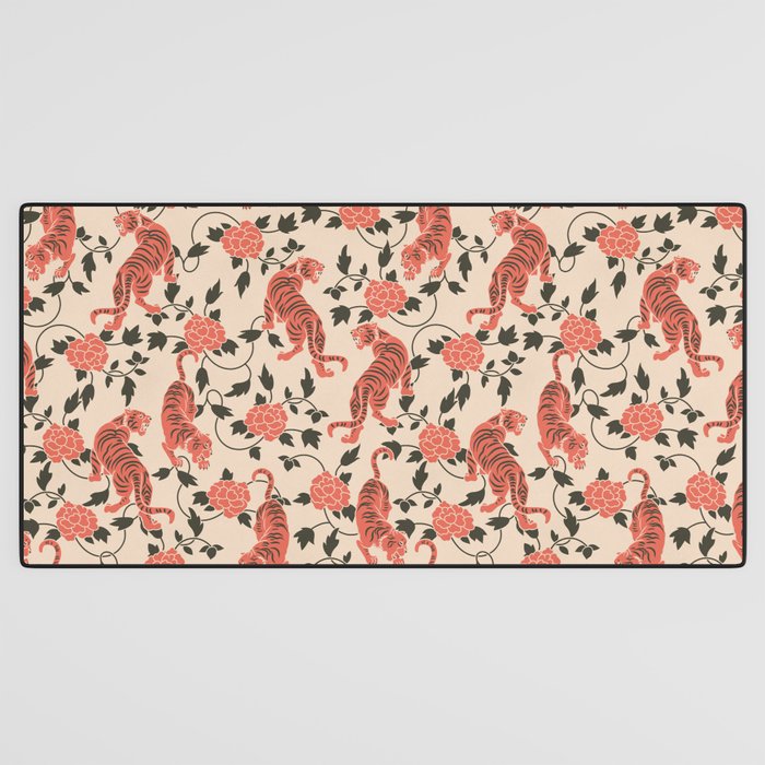 Chinese Tigers Retro Floral Pattern Desk Mat Gallery Image 3