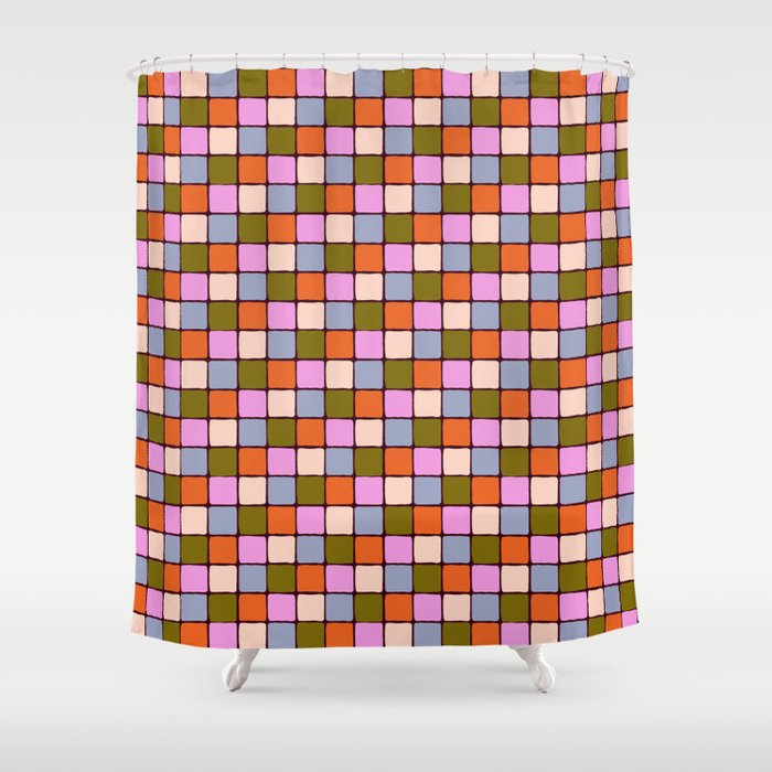 1970s Disco Dancefloor Checkerboard Pattern Shower Curtain Gallery Image 1