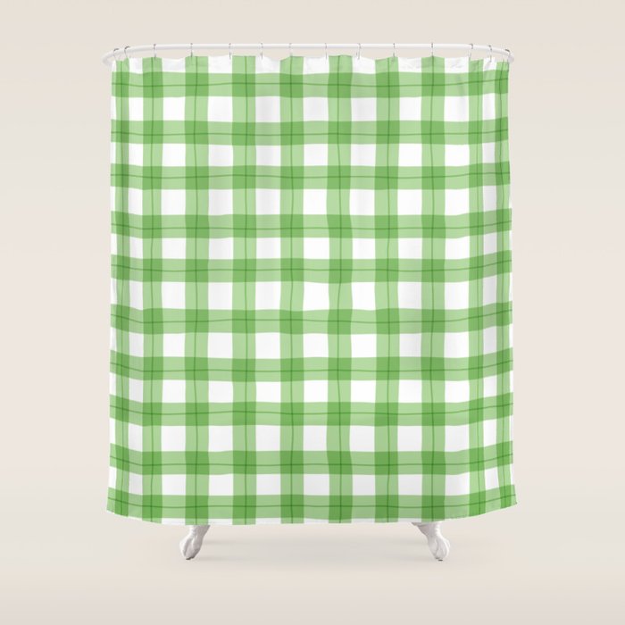 Green geometric plaid gingham pattern Shower Curtain Gallery Image 1