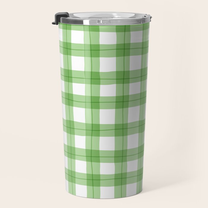 Green geometric plaid gingham pattern Travel Mug Gallery Image 3