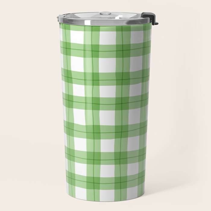 Green geometric plaid gingham pattern Travel Mug Gallery Image 2