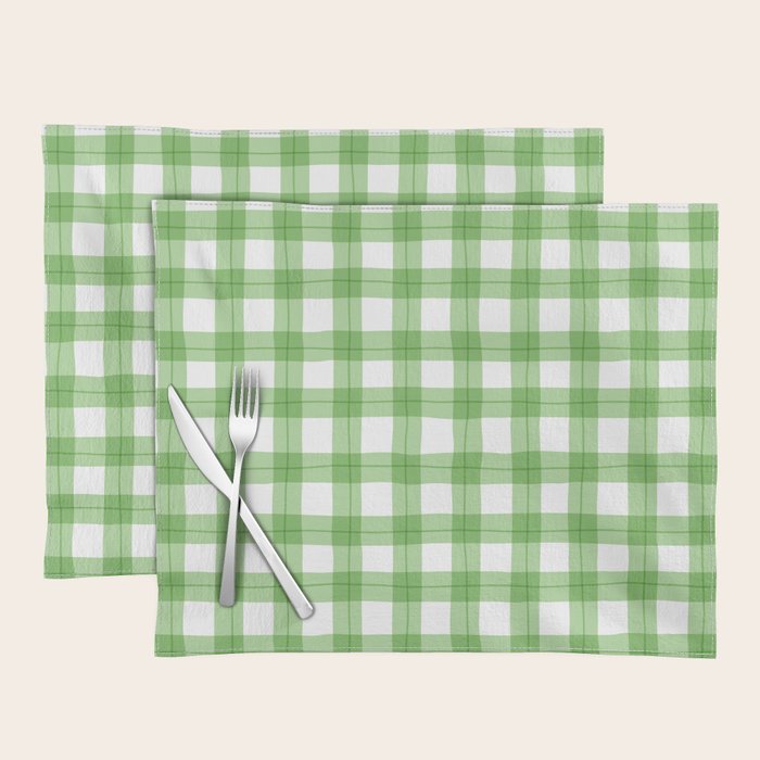 Green geometric plaid gingham pattern Placemat Gallery Image 1