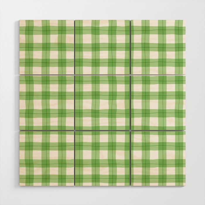 Green geometric plaid gingham pattern Wood Wall Art Gallery Image 1