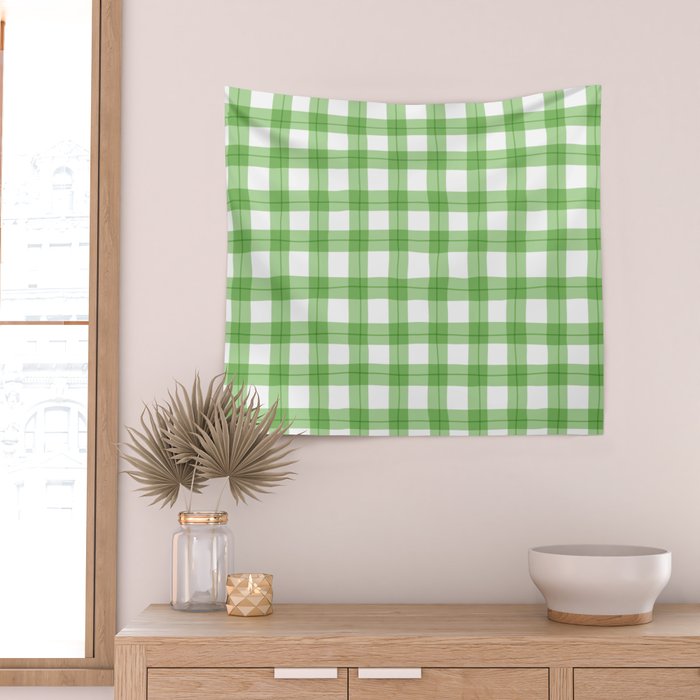 Green geometric plaid gingham pattern Wall Tapestry Gallery Image 2
