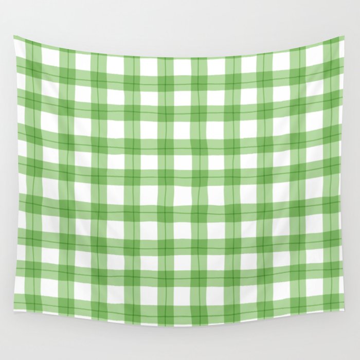 Green geometric plaid gingham pattern Wall Tapestry Gallery Image 4