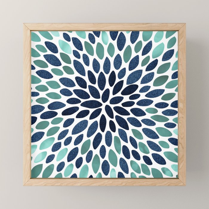 Modern, Blue and Green, Floral Bloom, Botanical Pattern Mini Art Print Gallery Image 1