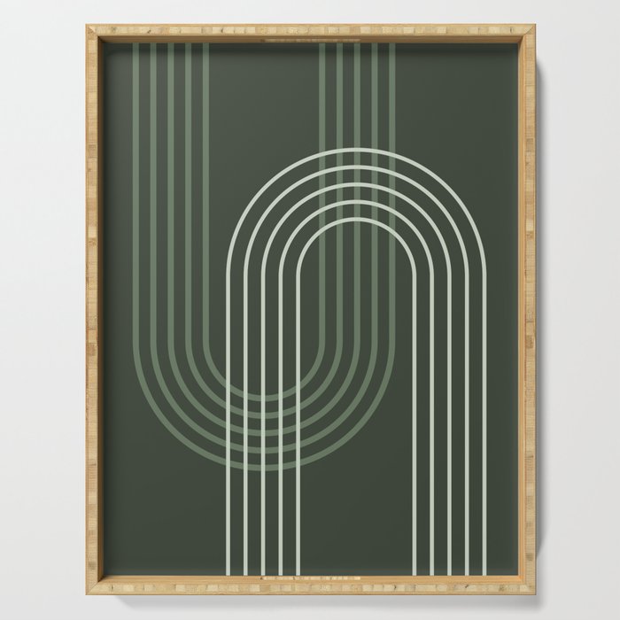 Geometric Lines Rainbow Abstract 5 in Forest Sage Green Serving Tray Gallery Image 1
